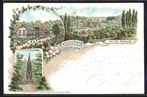 Lithographie Dahlenwarsleben, Gasthaus Felsenberg v. Chr. Kantwerk