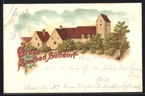 Lithographie Sülldorf / Wanzleben, Blick zur Kirche