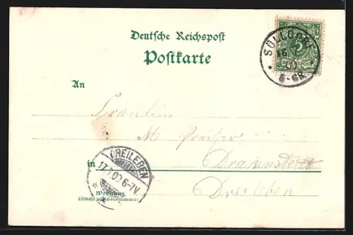 Lithographie Sülldorf / Wanzleben, Blick zur Kirche