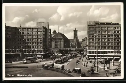 AK Berlin, Alexanderplatz, Strassenbahn, Bus, Gasag-Vortragssaal