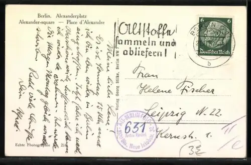 AK Berlin, Alexanderplatz, Strassenbahn, Bus, Gasag-Vortragssaal