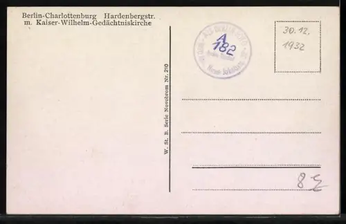 AK Berlin-Charlottenburg, Hardenbergstrasse mit Kaiser-Wilhelm-Gedächtniskirche und Strassenbahnen