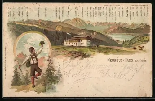 Lithographie Neureut / Alm, Berghütte mit Schinder, Baumgarten und Brechersp.