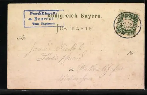 Lithographie Neureut / Alm, Berghütte mit Schinder, Baumgarten und Brechersp.