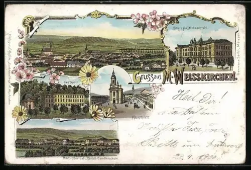 Lithographie Mähr. Weisskirchen, Bad Teplitz, Höhere Forstlehranstalt