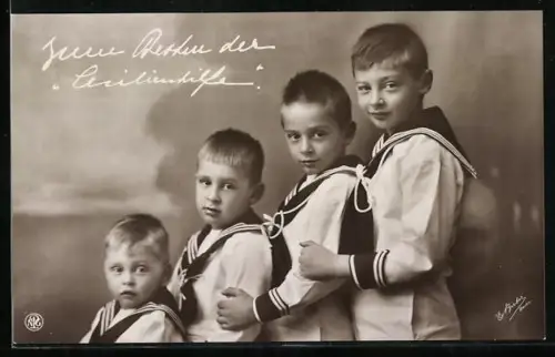 AK Zum Betsen der Cecilienhilfe, Kronprinz Wilhelm von Preussen und Brüder