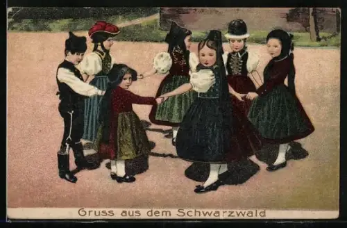 AK Kinder in Schwarzwälder Tracht beim Ringelreihen