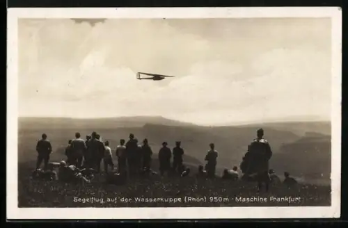AK Wasserkuppe /Rhön, Segelflugzeug in der Luft, Maschine Frankfurt