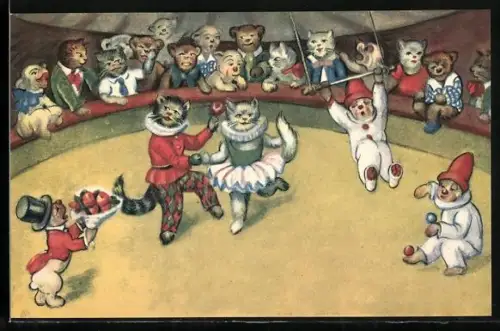 AK Katzenkinder als Artisten in einer Zirkusmanege