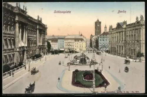 AK Berlin, Partie am Schlossplatz, Strassenbahn