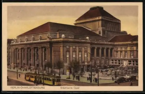 AK Berlin-Charlottenburg, Städtische Oper mit Strassenbahn
