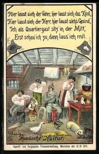 AK Soldat im russischen Quartier mit Läusen