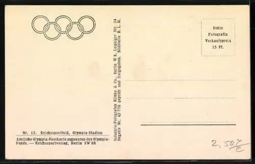 AK Berlin, Reichssportfeld, Olympia-Stadion aus der Vogelschau gesehen