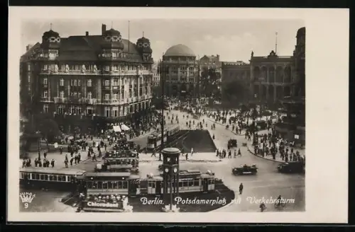 AK Berlin-Tiergarten, Potsdamer Platz mit Verkehrsturm