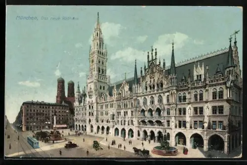 AK München, Neues Rathaus, Strassenbahn