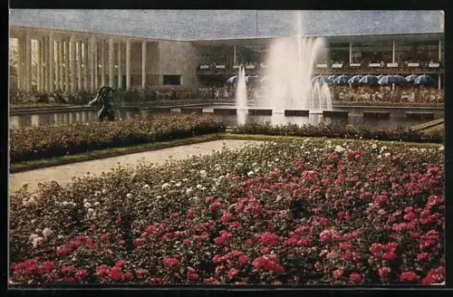 AK Essen, Grosse Ruhrländische Gartenbau-Ausstellung GRUGA 1929, Wasserterrassen mit Hauptfontäne