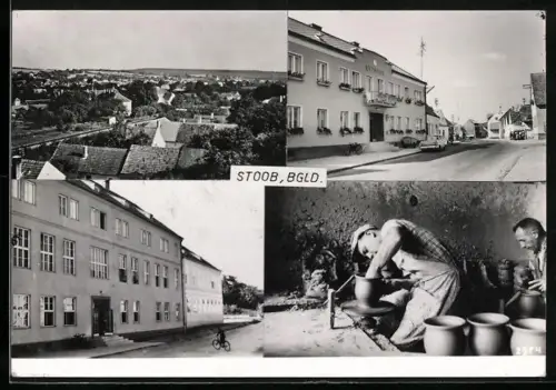 AK Stoob, Strassenpartie mit Rathaus, Töpfer bei der Arbeit