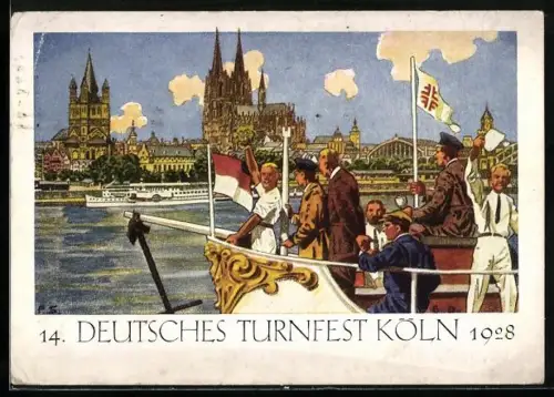 AK Köln, 14. Deutsches Turnfest 1928, Turnfahrt auf dem Rhein b. Köln