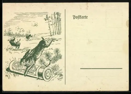 AK Kaninchen flüchten vor einem Jäger, Waidmanns Heil