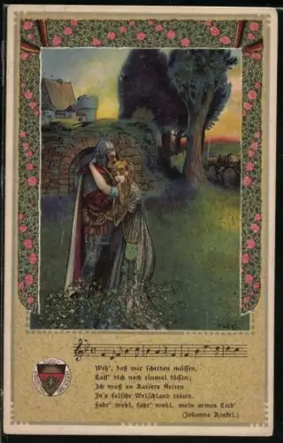 AK Deutscher Schulverein, Deutsche Lieder Nr. 3, T. Welzl, Ritter nimmt Abschied von der Frau