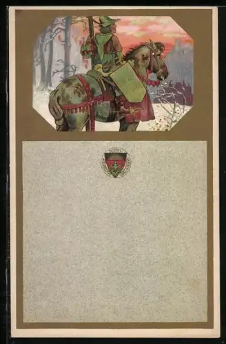 AK Deutscher Schulverein: Ritter zu Pferd in der Abenddämmerung
