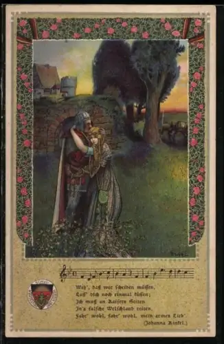 AK Deutscher Schulverein, Deutsche Lieder Nr. 3, T. Welzl, Ritter nimmt Abschied von der Frau