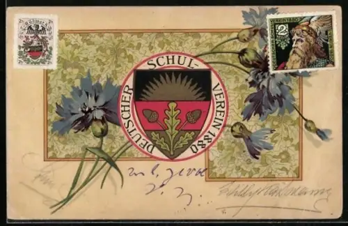 AK Deutscher Schulverein Nr. 133: Kornblumen und Wappen