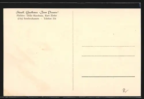 AK Sondershausen / Thüringen, Staatl. Gasthaus Zum Dossen, Inh. Thilo Marshaus