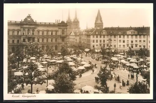 AK Kassel, Königsplatz, Markttreiben