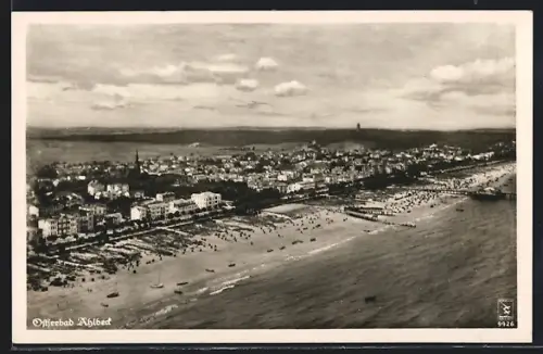 AK Ahlbeck / Seebad, Strand und Ort aus der Vogelperspektive