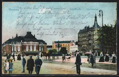 AK Hamburg, Musikhalle am Holstentor mit Passanten