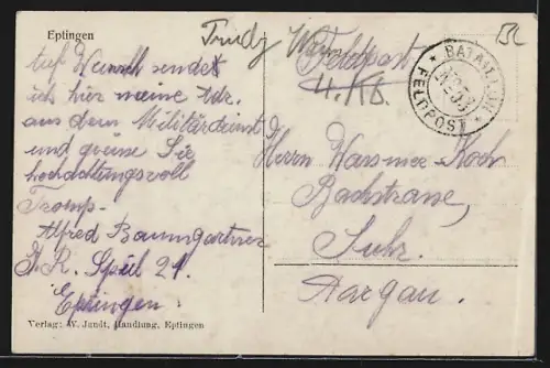 AK Eptingen, Ortsansicht mit Anlage und Berg mit Ruine