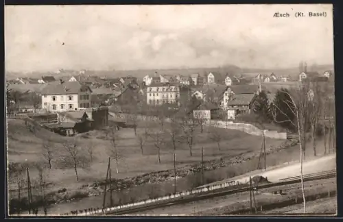 AK Aesch /Kt. Basel, Ortsansicht mit alter Mauer aus der Vogelschau