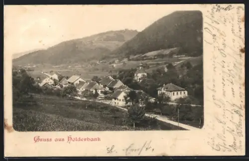 AK Holderbank /SO, Gesamtansicht mit Landstrasse und Bergpanorama