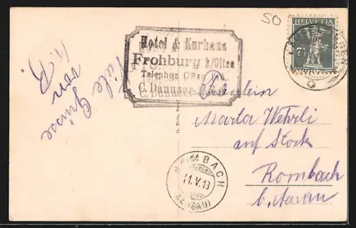 AK Läufelfingen, Kurhaus Frohburg C. Danuser, Passepartout