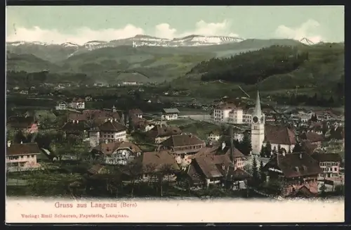 AK Langnau, Ortsansicht mit Alpen