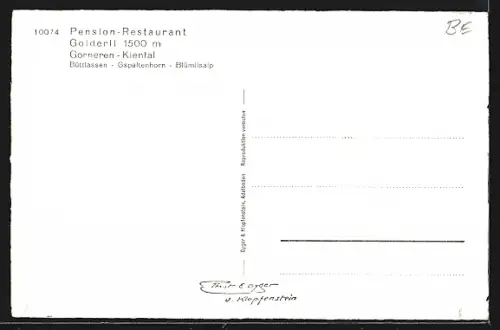 AK Kiental /BE, Gorneren, Pension-Restaurant Golderli, Büttlassen, Gspaltenhorn und Blümlisalp