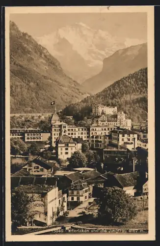 AK Interlaken, Teilansicht und die Jungfrau