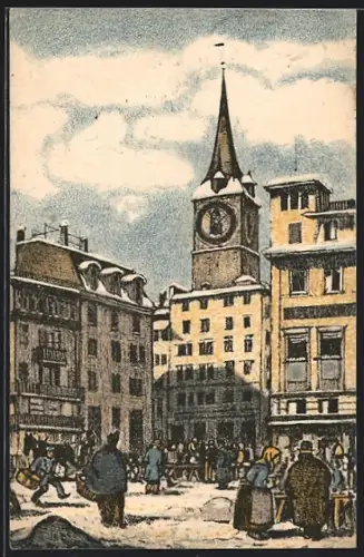 AK Zürich, Marktleben im Winter