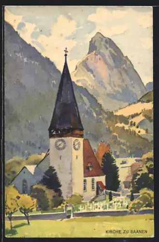 Künstler-AK Saanen, Blick auf die Kirche