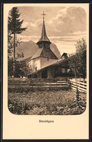 AK Reutigen, Ortspartie mit Kirche