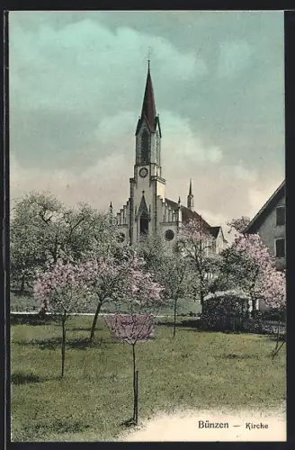 AK Bünzen, Kirche mit Bäumen