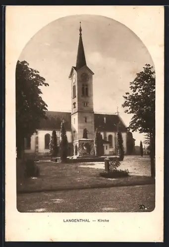 AK Langenthal, Kirche mit Strassenpartie