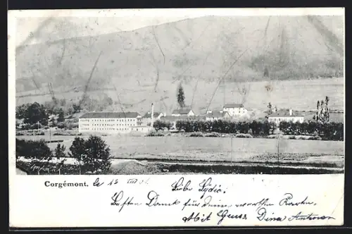 AK Corgémont, Teilansicht mit Bäumen