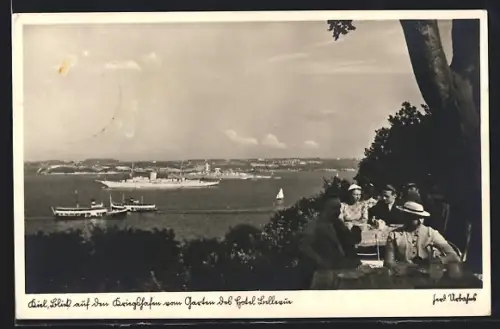 AK Kiel, Blick auf den Kriegshafen vom Garten des Hotel Bellevue
