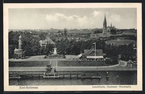AK Kiel-Holtenau, Leuchtturm, Denkmal, Wartehalle vom Wasser