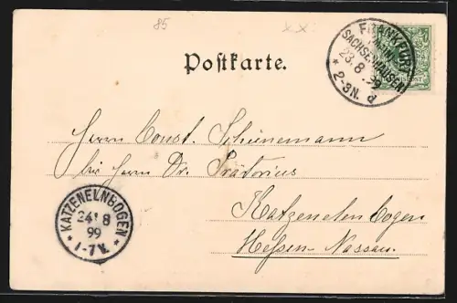 AK Frankfurt, Portrait von Goethe und seinen Eltern, Goethehaus, Kurzes Gedicht