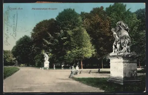 AK Kassel, Karlsaue mit Pferdebändiger-Gruppen