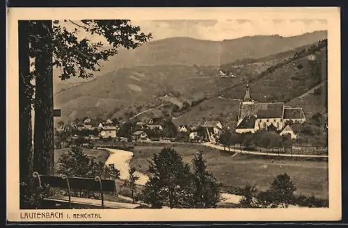 AK Lautenbach i. Renchtal, Ortsansicht über den Bach mit Berghintergrund