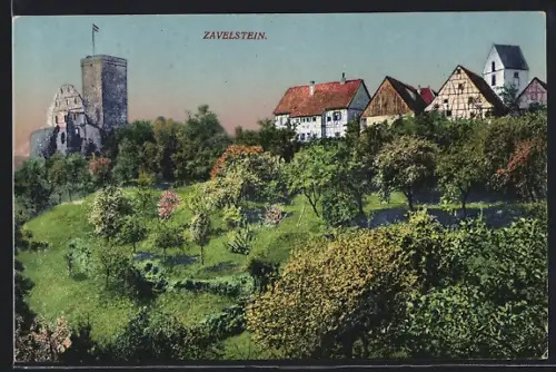 AK Bad Teinach - Zavelstein, Teilansicht mit Ruine